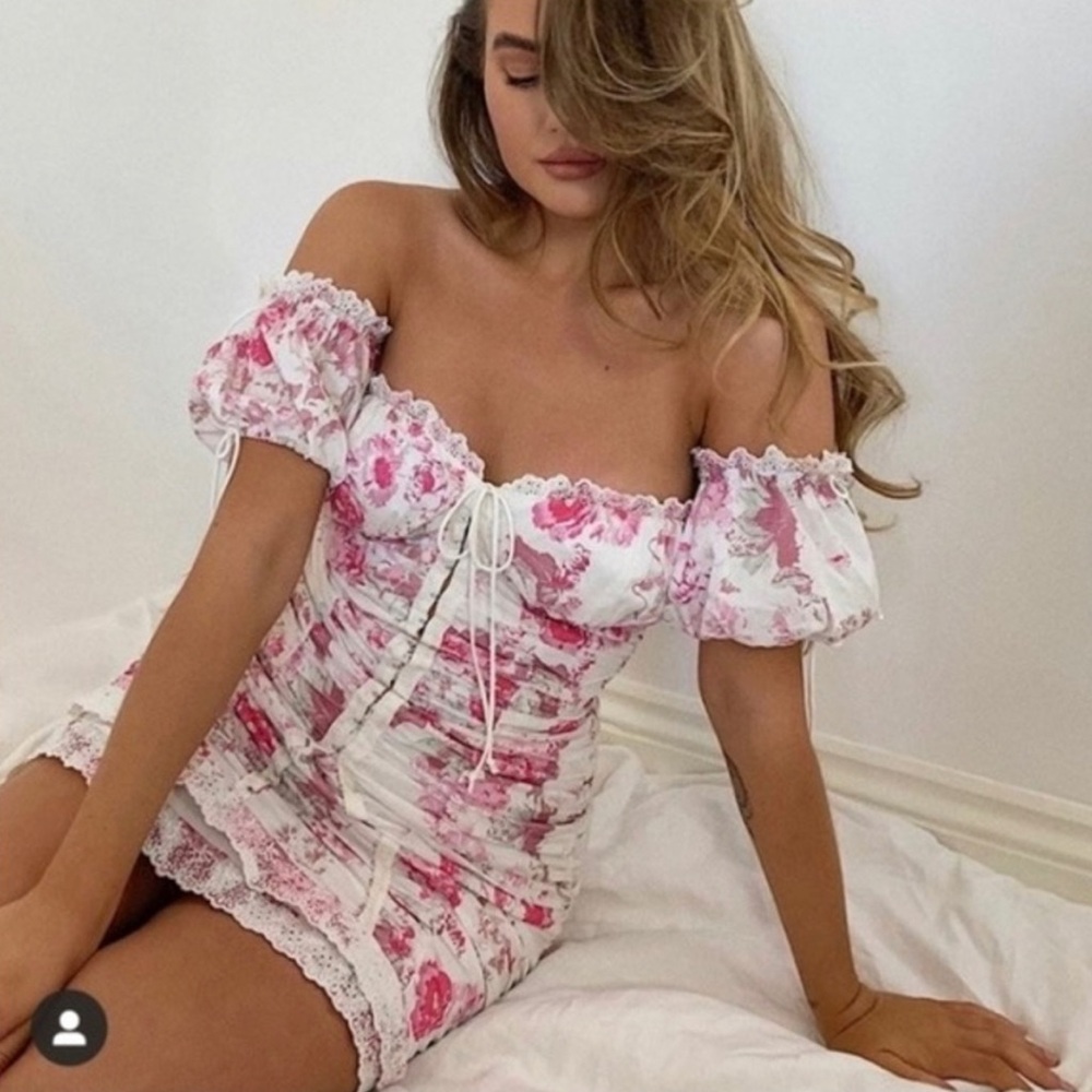 FOR LOVE & LEMONS MILLS RUCHED FLORAL DRESS